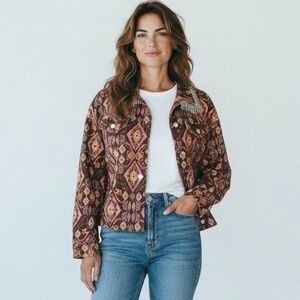 Savanna‎ Jane Corduroy Rhinestone Fringe Jacket Shacket Size S